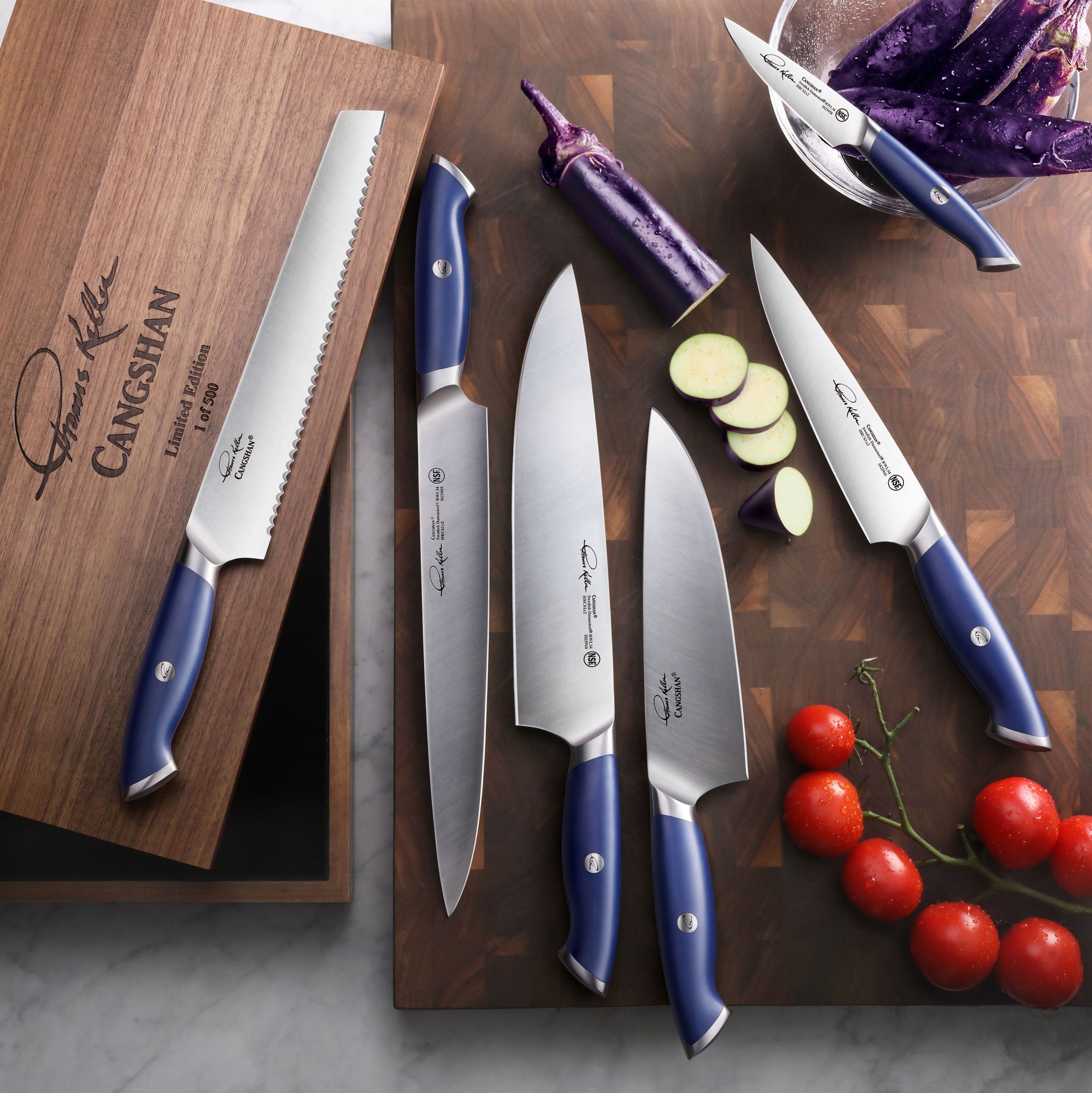 TKSC 6-Piece Knife Set, Forged Swedish Powder Steel, The French Laundry Blue Special Edition Thomas Keller Signature Collection, 1025378