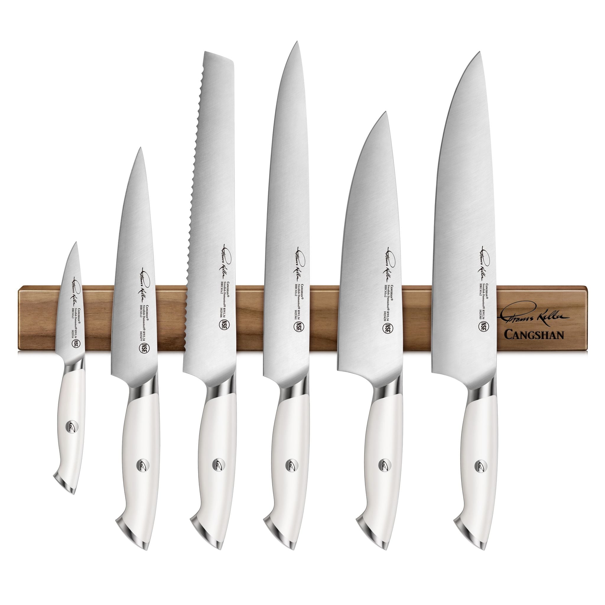 TKSC 7-Piece Walnut Magnetic Knife Bar Set, Forged Swedish Powder Steel, Thomas Keller Signature Collection, White, 1026634