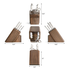 TKSC 7-Piece Knife Block Set with 8 Spare Slots, Forged Swedish Powder Steel, Walnut, Thomas Keller Signature Collection, White, 1025583