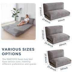 MAXYOYO Bean Bag Folding Sofa Bed with Corduroy Washable Cover, Extra Thick and Long Floor Sofa for Adults