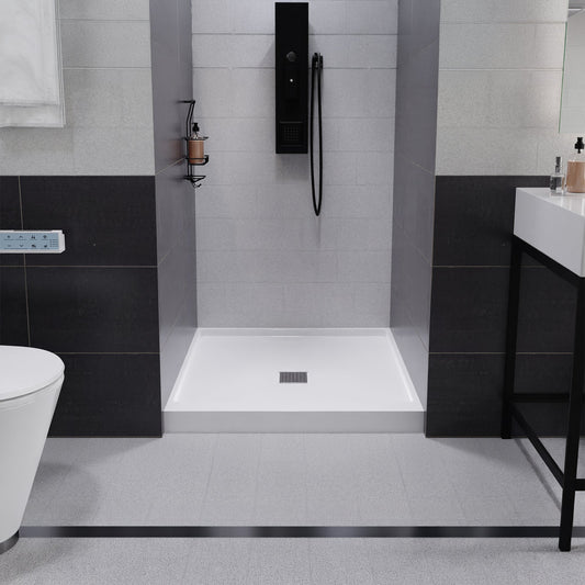 Alexander 36 in. L x 36 in. W Alcove Shower Pan Base with Center Drain in Glossy White Marine Acrylic