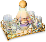 Diamond Iridescent Glass Diamond Decanter and Glasses Set