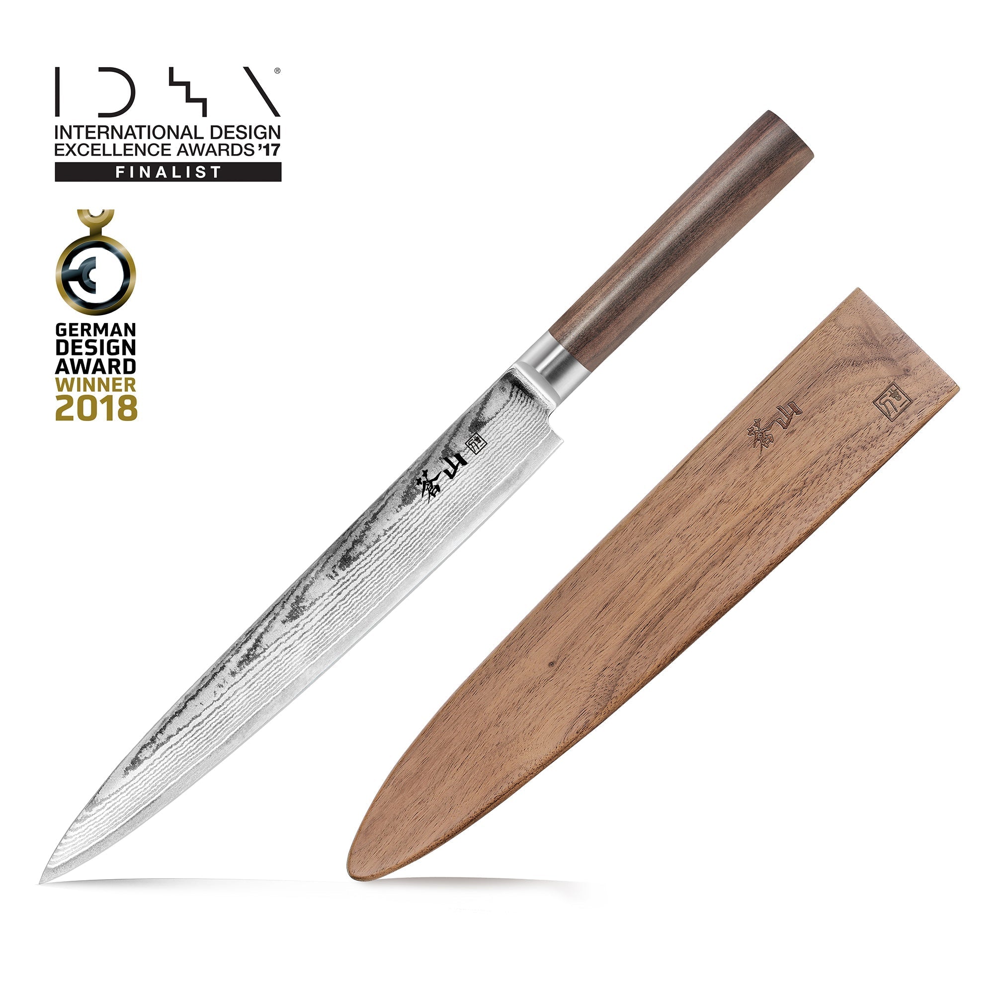 J Series 10-Inch Sashimi Chef Knife with Walnut Sheath, Forged X-7 Damascus Steel, 1020090