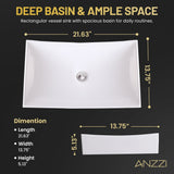 Ruth Series 22 in. Rectangular Ceramic Vessel Sink Basin in Glossy White with Curved Edge for Countertop Bathroom Vanity