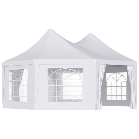 Outsunny 22x16 Large Octagon White Party Canopy Gazebo Tent - 8-Wall Elegant Outdoor Shelter