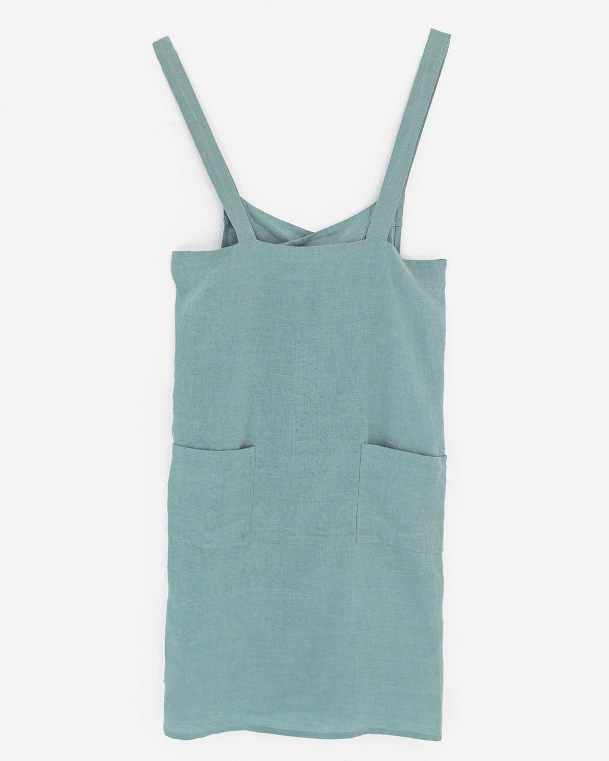 Japanese cross-back linen apron in Aquamarine blue