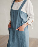 Japanese cross-back linen apron in Gray blue
