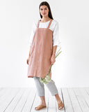 Japanese cross-back linen apron in Rust pink