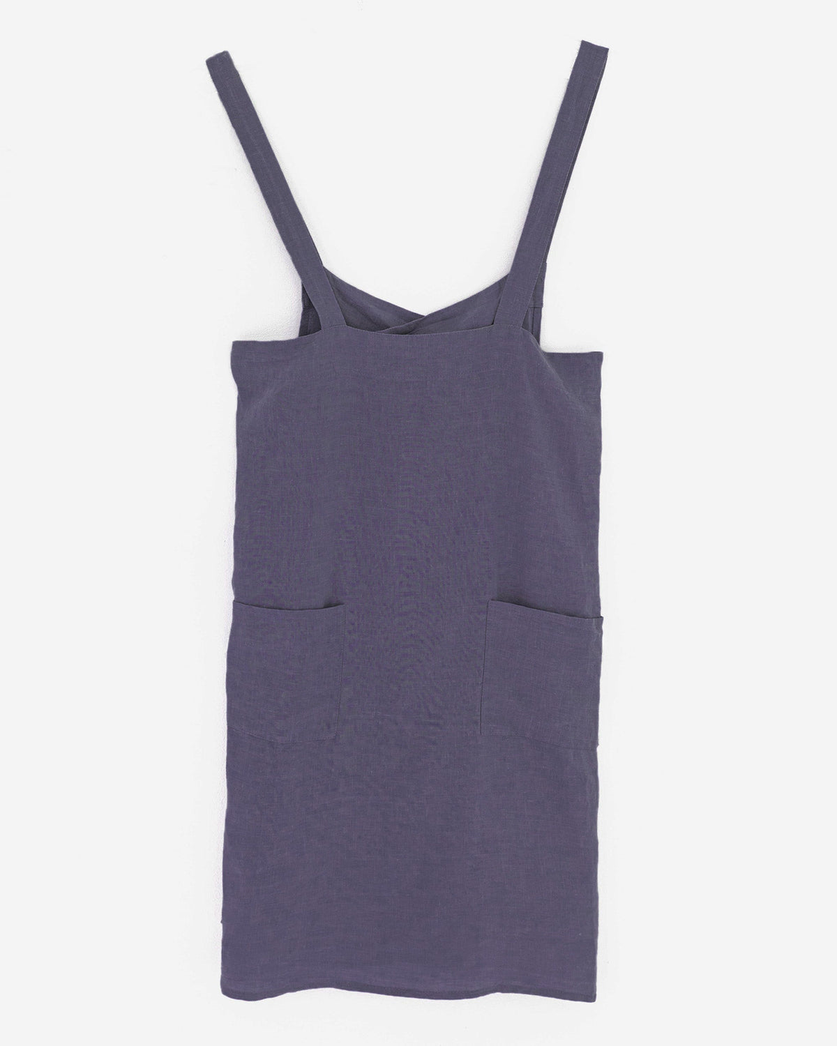 Japanese cross-back linen apron in Purple charcoal