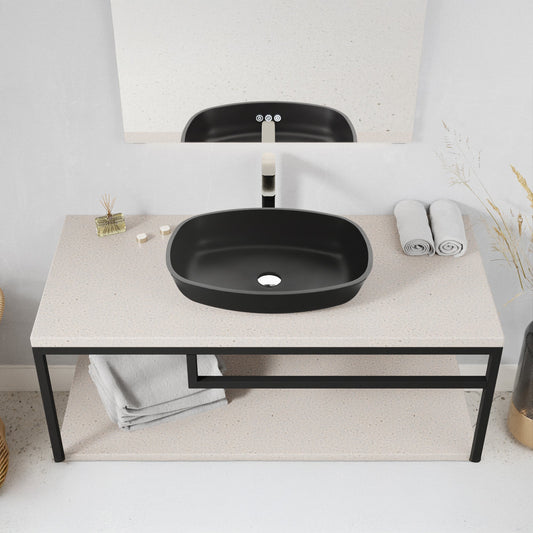 Ariadne Rectangle Glass Vessel Bathroom Sink with Matte Black Finish