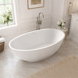 Ala Series 74 in. x 34 in. Flat Bottom Solid Surface Freestanding Soaking Bathtub with Center Drain in Matte White