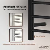 ANZZI Eve Series 8-Bar Towel Warmer (23.6" W x 39" H) with Top Shelf, Digital Control, Dual Installation, Rhino Alloy Certified Stainless Steel