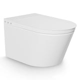 Wall-Hung Elongated Toilet in White with Slow-Closing Lid, Heated Seat, Auto Flush, Remote Control, and Night Light