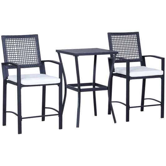 Outsunny 3-Piece Patio Bar Set, Rattan Wicker Outdoor Furniture with Soft Cushions for Backyards, Lawn, Deck, Poolside