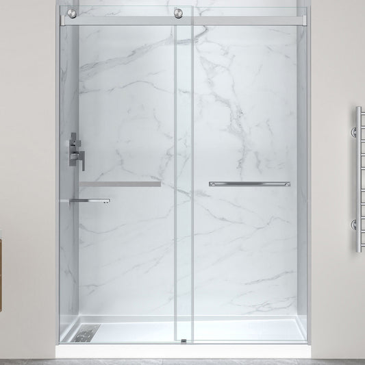 Kahn Series 60 in. x 30 in. Alcove Shower Base and Frameless Sliding Shower Door Combo with Tsunami Guard