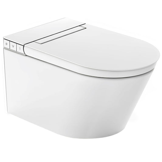 Smart Wall-Hung Elongated Bidet Toilet in White with Auto Lid, Heated Seat, Air Dry, Remot Control, and Night Light