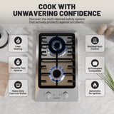12 in. 2-Burner Recessed Gas Cooktop in Stainless Steel with Power Burners 5800-15000 BTU/h and NG/LP Convertible