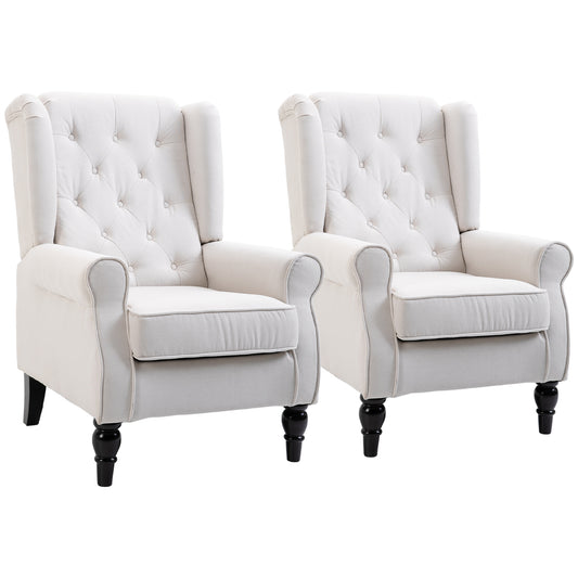 HOMCOM Elegant Seating Duo: Cream White Tufted High Wingback Accent Chairs with Rounded Arms