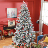 HOMCOM 8ft Artificial Flocked Christmas Tree with Snow Tips, Easy Assembly, Hinged Xmas Tree for Home Office Holiday