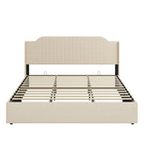 Stuart Hydraulic Lift Up Storage Upholstered Platform King Bed LINEN