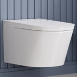 Smart Wall-Hung Elongated Bidet Toilet in White with Auto Lid, Heated Seat, Air Dry, Remot Control, and Night Light