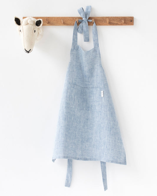 Linen apron for kids in Blue melange