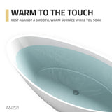 Ala Series 74 in. x 34 in. Flat Bottom Solid Surface Freestanding Soaking Bathtub with Center Drain in Matte White