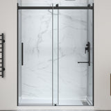 Stellar Series 76 in. x 57-60 in. Sliding Frameless Shower Door with Alcove Shower Base - Multiple Finishes