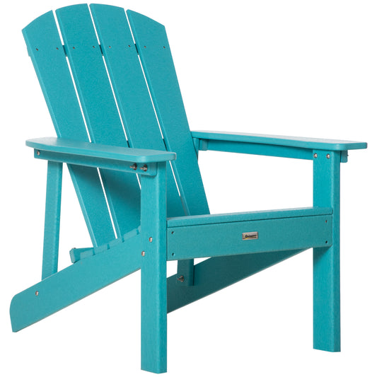 Outsunny Outdoor HDPE Adirondack Chair, High Back, Wide Seat, Plastic Lounger, Turquoise