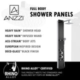 Melody 59 in. 6-Jetted Full Body Shower Panel System with Heavy Rain Shower and Spray Wand in Black Deco-Glass