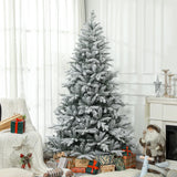 HOMCOM 7ft Artificial Flocked Christmas Tree with Snow Tips, Easy Assembly, Hinged Xmas Tree for Home Office Holiday
