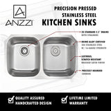 Moore Series 14.625 in. Undermount Double Bowl 16 Gauge Brushed Satin Finish Stainless Steel Kitchen Sink with Drain