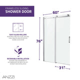 Rhodes Series 57 to 60 in. x 76 in. H Sliding Frameless Shower Door with Tsunami Guard Tempered Glass