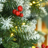 HOMCOM 9ft Pre-Lit Snow-Dipped Artificial Christmas Tree with Realistic Branches, 460 LED Lights, Pine Cones, Red Berries and 1298 Tips