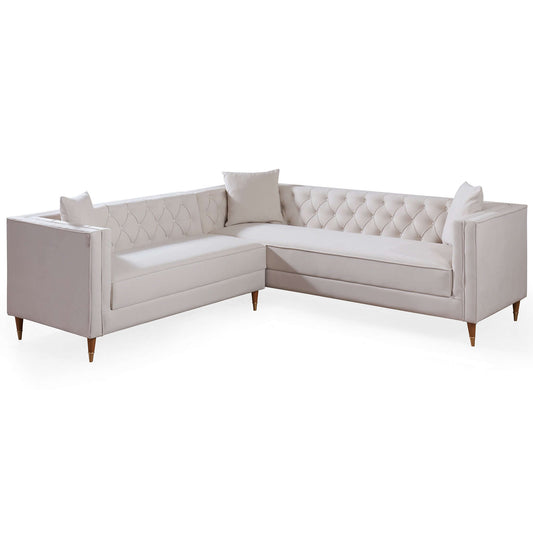 Lewer Mid Century Modern Cream Velvet Sofa