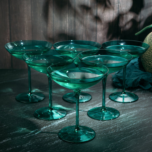 The Wine Savant Colored Vintage Glass Coupes 12oz (6, Teal)