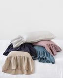 Mermaid ruffle linen pillowcase in Gray blue
