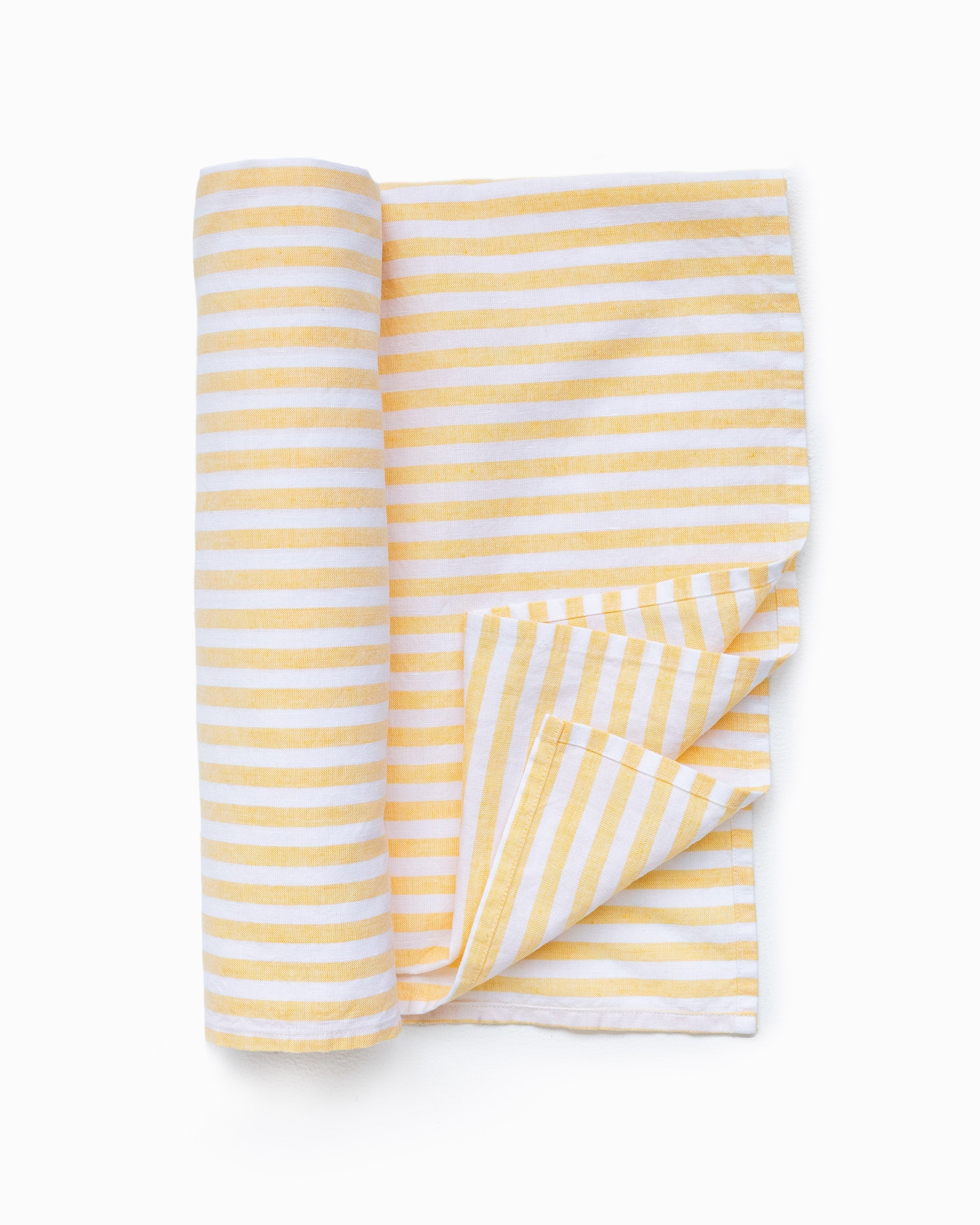 Linen beach towel in Striped yellow