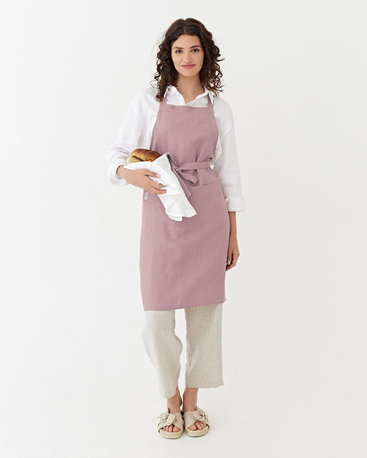 Linen bib apron in Woodrose
