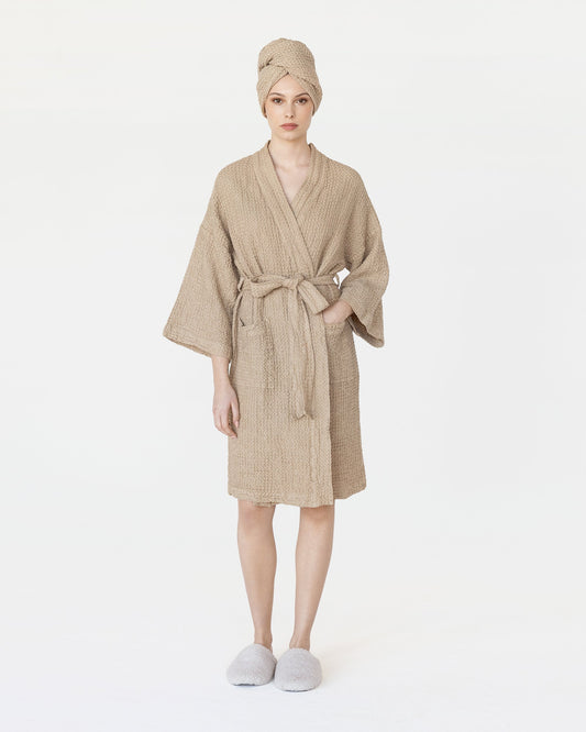Linen hair towel turban in Beige