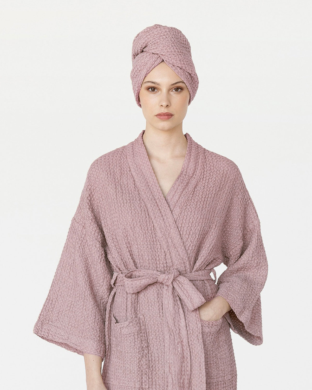 Linen hair towel turban in Woodrose