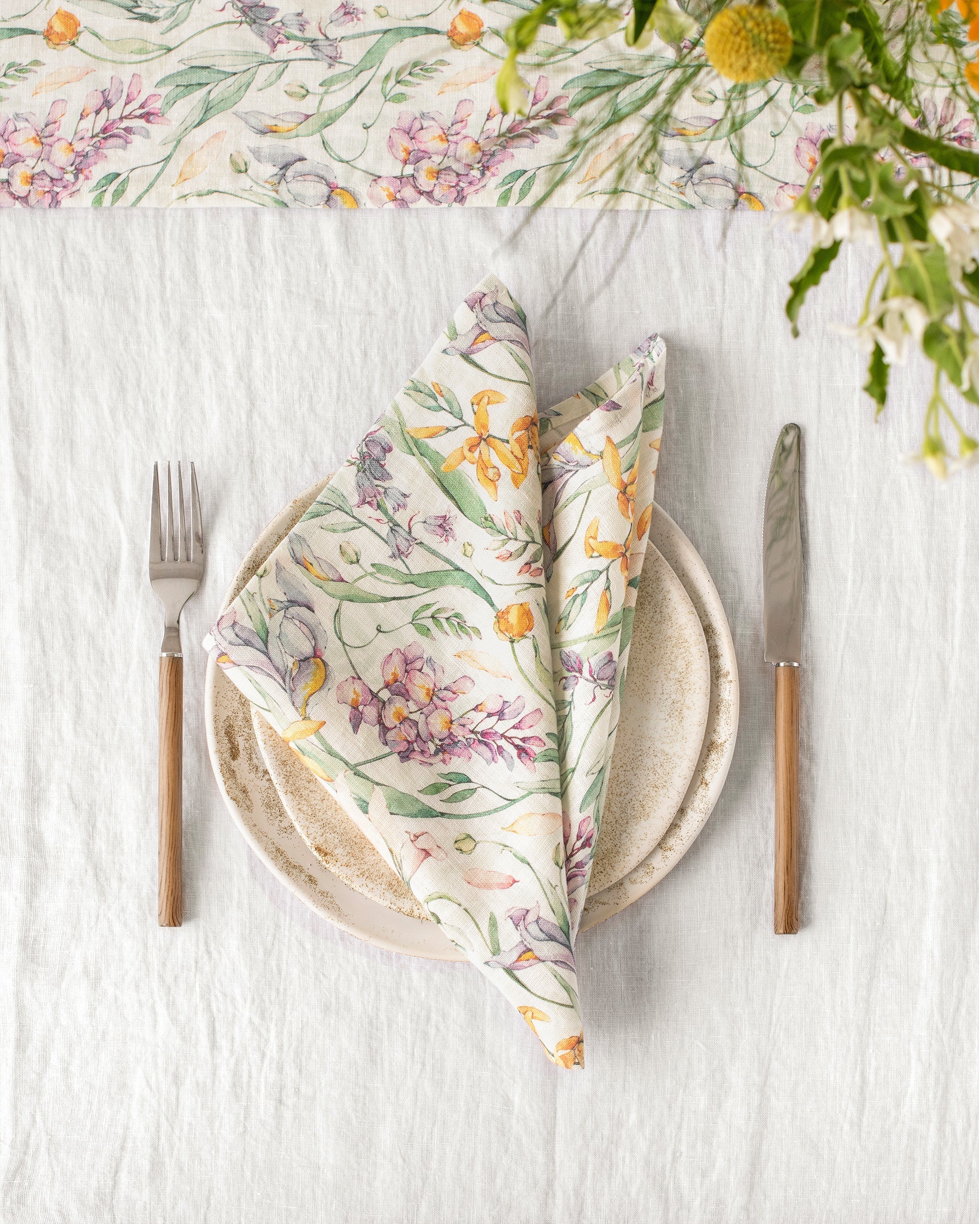 Blossom print linen napkin set of 2