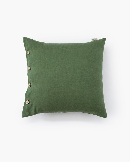 Linen pillowcase with buttons in Forest green