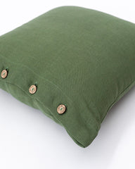 Linen pillowcase with buttons in Forest green