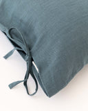 Linen pillowcase with ties in Gray blue