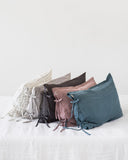Linen pillowcase with ties in Gray blue