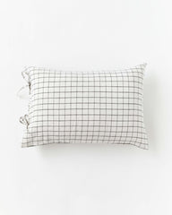 Linen pillowcase with ties in Charcoal grid