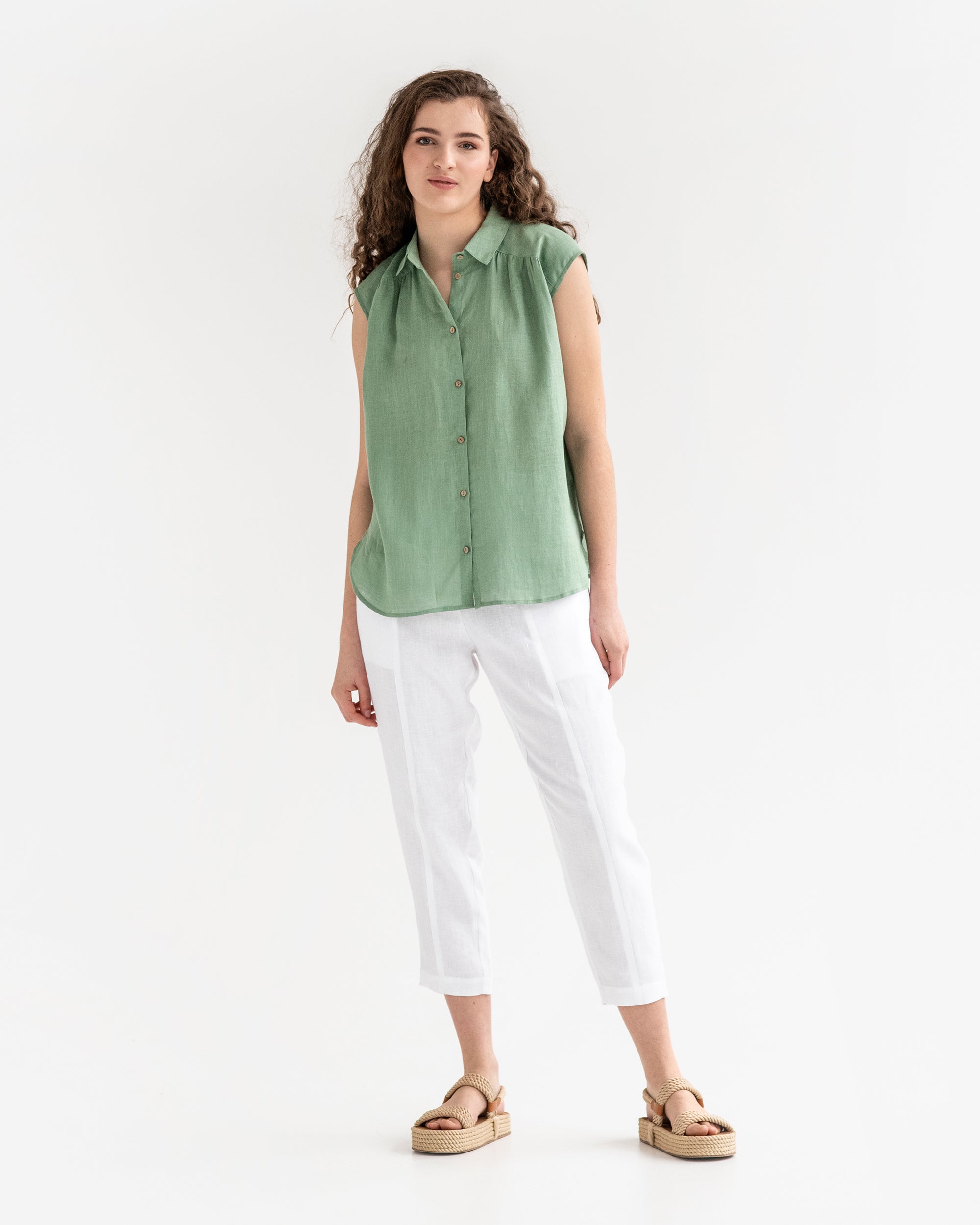 Lightweight linen shirt SEDONA in matcha green