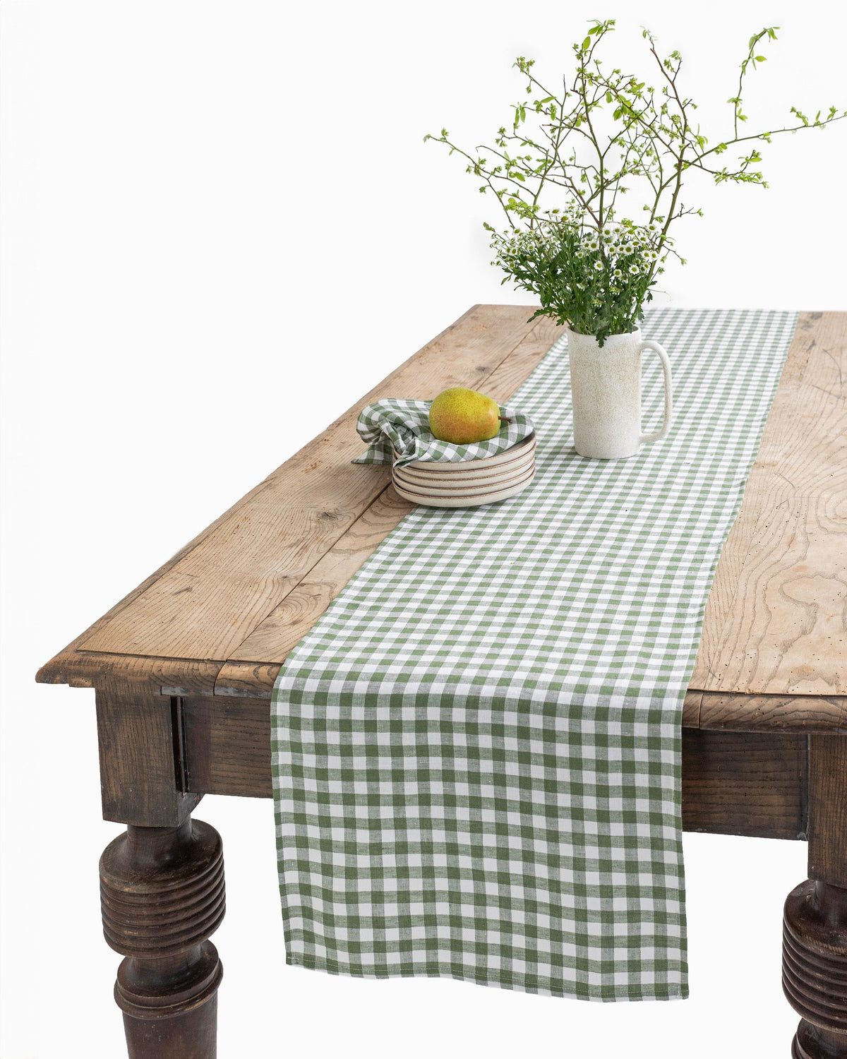 Linen table runner in Forest green gingham