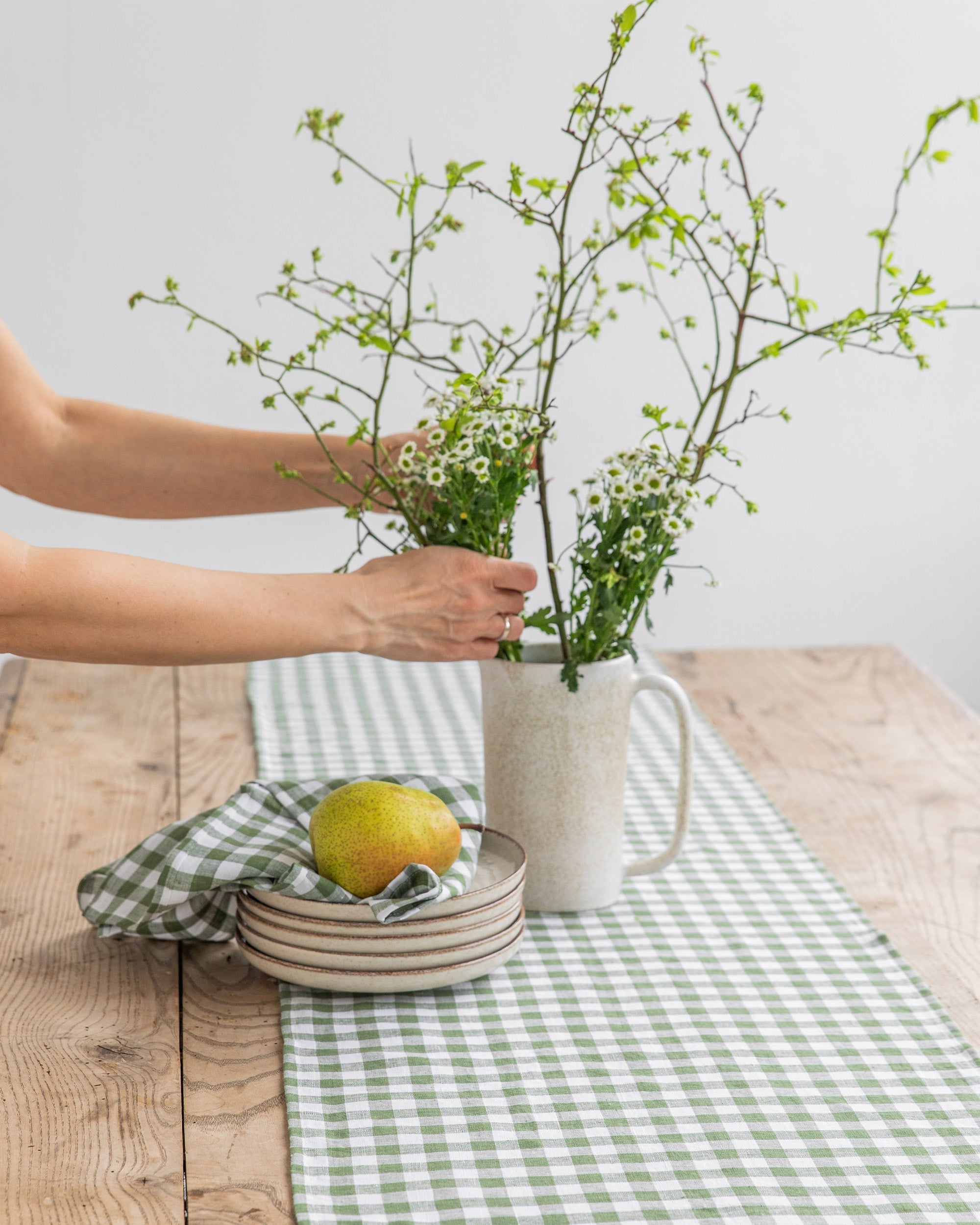 Linen table runner in Forest green gingham